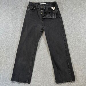 Zara Womens High Waisted Wide Leg Jeans Black Button Fly Raw Hem Size 4 Denim